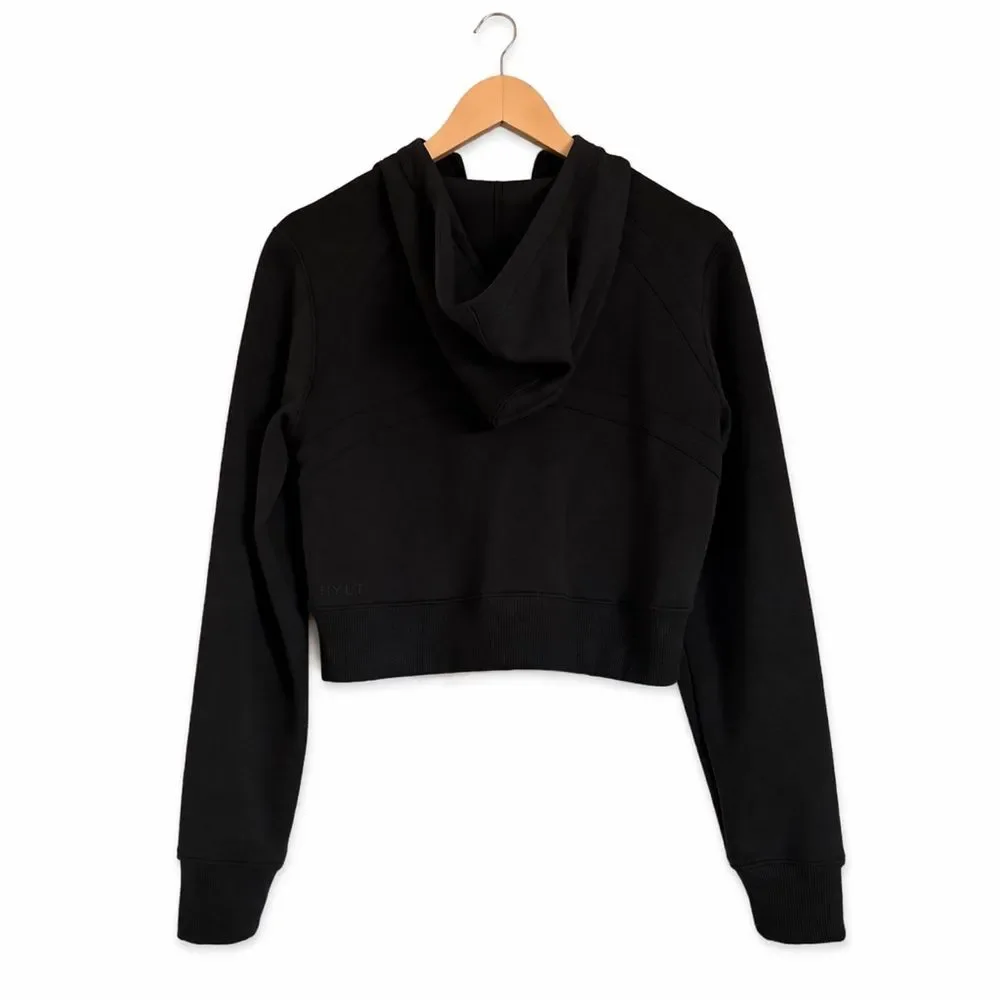 BYLT Basics Women’s Opal Black Half Zip Cropped Hoodie Lightweight Size Small
